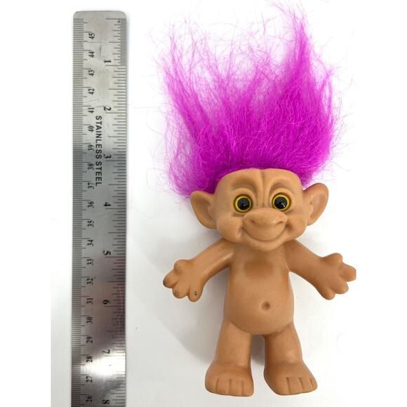 Vintage Lucky IMM Forest Troll Doll Purple Hair Brown Eyes - Picture 5 of 8